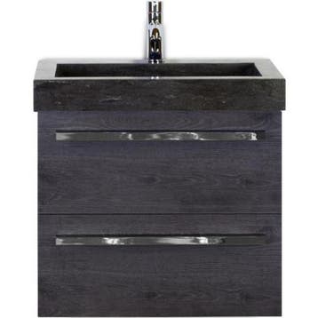 Seville Badmeubelset 60 cm - Black Oak - Wastafel Hardsteen, Ophalen of Verzenden, Nieuw