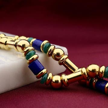 Gouden ketting met lapis lazuli en malachiet | 43,5 cm, Sieraden, Tassen en Uiterlijk, Kettingen, Gebruikt, Ophalen of Verzenden