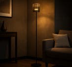 Landelijke Glazen Highlight Salerno LED Vloerlamp - Zwart, Ophalen of Verzenden, Zo goed als nieuw, Glas, Minder dan 100 cm