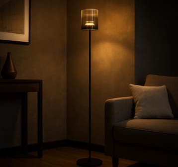 Landelijke Glazen Highlight Salerno LED Vloerlamp - Zwart, Huis en Inrichting, Lampen | Vloerlampen, Ophalen of Verzenden, Zo goed als nieuw