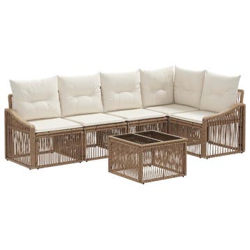 vidaXL Tuinbankenset 6 pcs Beige poly rattan, Verzenden, Nieuw, 6 zitplaatsen