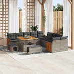 vidaXL Tuinbankenset met kussen 17 pcs Grijs poly rattan, Tuin en Terras, Verzenden, Nieuw, Rotan, 7 zitplaatsen