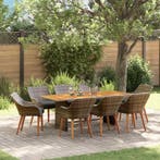 vidaXL Tuin eettafelset met kussen 9 pcs Grijs poly rattan, Verzenden, Nieuw, Rotan, Meer dan 8 zitplaatsen