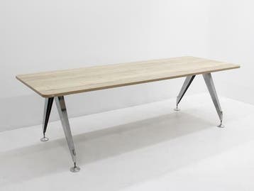 Vergadertafel - 240x90cm - halifax eiken - 4-poot chroom, Huis en Inrichting, Tafels | Eettafels, Ophalen of Verzenden, Gebruikt