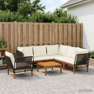 vidaXL 7 st Massief acaciahout & touw Naturel, Verzenden, Nieuw, 7 zitplaatsen