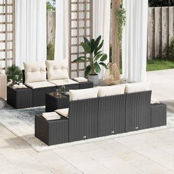 vidaXL Tuin Sofa Set 6 st Zwart en Crème poly rattan, Verzenden, Nieuw, 6 zitplaatsen