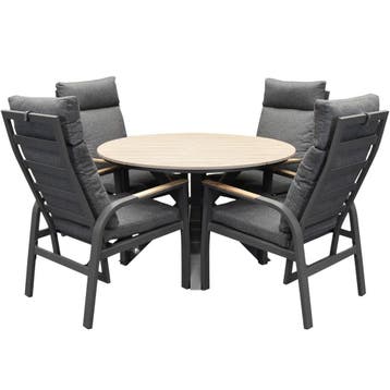 Quincy Kota dining tuinset 120xH75 cm rond 5 delig, Tuin en Terras, Ophalen of Verzenden, Nieuw, Aluminium