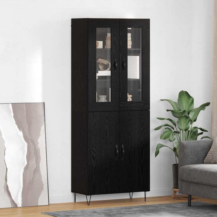 vidaXL buffetkast Wit en Zwart Eiken 69,5 x 34 x 180 cm, Huis en Inrichting, Kasten | Buffetkasten, 25 tot 50 cm, Nieuw, Overige houtsoorten