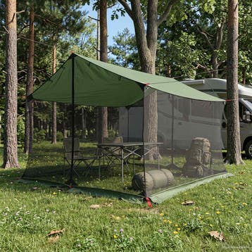 vidaXL Campingzeil met gaaswanden 340 x 260 x 220 cm Groen, Caravans en Kamperen, Tenten, Verzenden, Nieuw, Tot en met 2