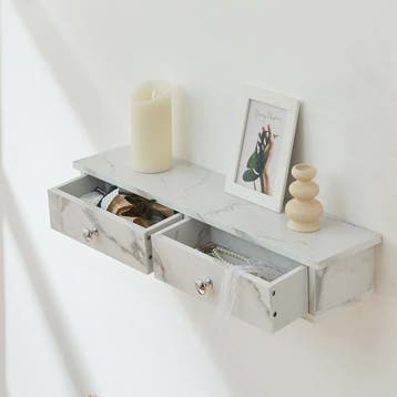 Wandplank Geeste met 2 lades 60x15x10 cm marmerlook wit [en., Huis en Inrichting, Verzenden, Nieuw