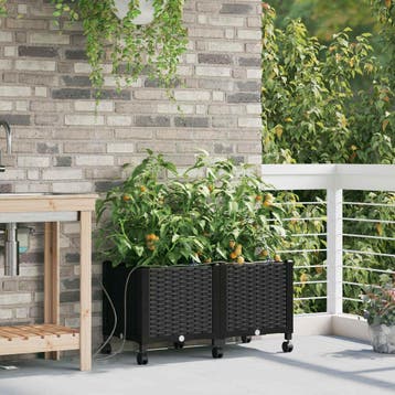 vidaXL Tuin Pot met Irrigatie en Wielen 2 st Zwart 80 x 40 x, Verzenden, Nieuw, Minder dan 60 cm