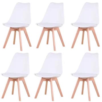 6x Scandinavische Stoelen Set - PU-Leder Beukenhout Design, Verzenden, Zwart, Nieuw, Vijf, Zes of meer stoelen