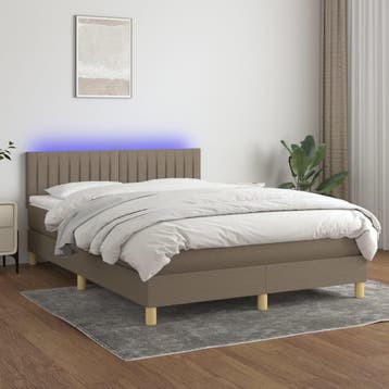 vidaXL Boxspring met matras en LED stof taupe 140x190 cm, Verzenden, Stof, Nieuw, Tweepersoons