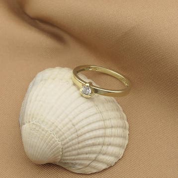 Gouden solitair ring met zirconia, Gebruikt, Ophalen of Verzenden, 17 tot 18, Met edelsteen