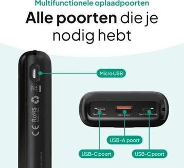 Powerbank 20000 mAh - Snellader 22.5W, Telecommunicatie, Zo goed als nieuw