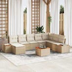 vidaXL Tuinbankenset met kussen 9 pcs Beige Poly riet, Verzenden, Nieuw, Rotan