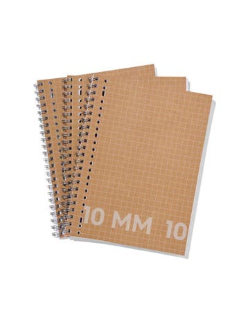 HEMA Collegeblokken kraft A4 geruit 10mm - 3 stuks, Verzenden, Nieuw