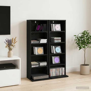 vidaXL CD Kast 2 st Zwart eiken 33 x 23,5 x 97,5 cm Bewerkt, Verzenden, Nieuw
