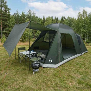 vidaXL Huisje Tent met dak Leger groen 8-persoons Polyester, Caravans en Kamperen, Tenten, Verzenden, Nieuw, Tot en met 2