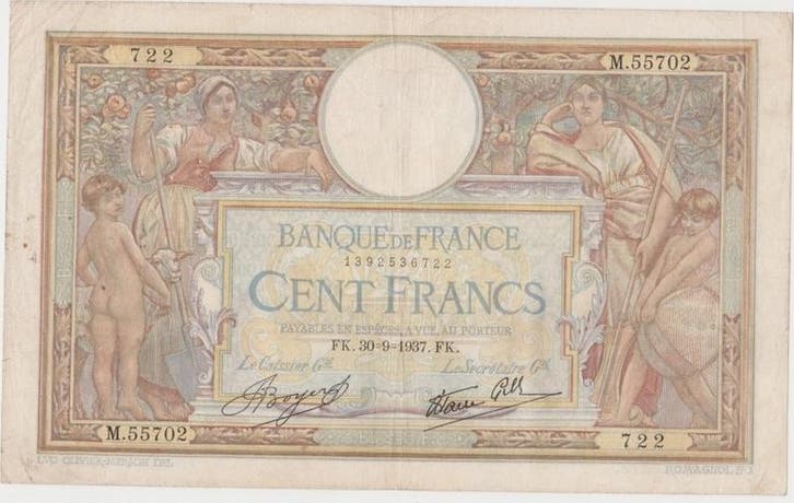 France Frankreich F 25/02 100 Francs Luc Olivier Merson 3..., Postzegels en Munten, Bankbiljetten | Europa | Niet-Eurobiljetten