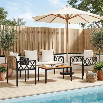 vidaXL tuinmeubelset 4 st Bruin en Crème Wit poly rattan, Verzenden, Nieuw, Rotan, 4 zitplaatsen