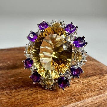 Zonder minimumprijs - Ring 925 Zilver Citrien - Amethist, Nieuw