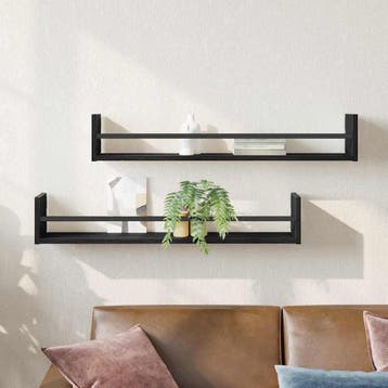 vidaXL Wandplank Muurmontage 2 st Zwart Eiken 80 x 16 x 14, Verzenden, Nieuw