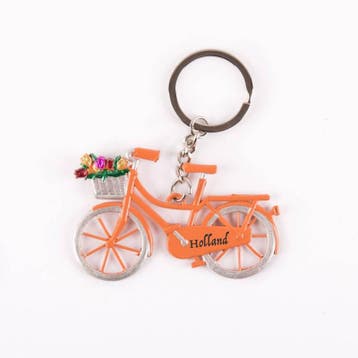 Sleutelhanger fiets oranje met tulpen, Ophalen of Verzenden, Nieuw