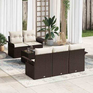 vidaXL Tuin Sofa Set 6 st 5-Aantal zitplaatsen Bruin en, Tuin en Terras, Verzenden, Nieuw, Rotan, 6 zitplaatsen