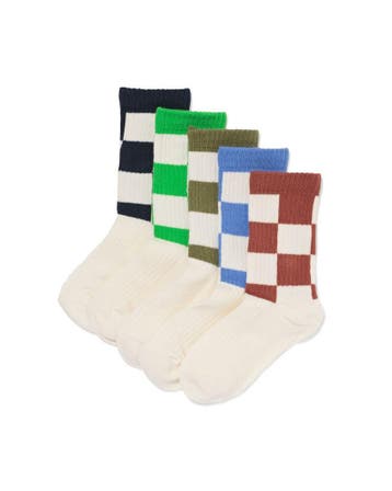 HEMA Kindersokken rib blokken - 5 paar beige, Verzenden, Nieuw