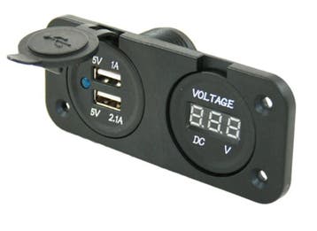 Power Line Voltmeter + 2x USB Lader Inbouw Zwart, Ophalen of Verzenden, Nieuw