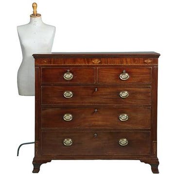 Welse Commode met 5 laden in mahonie en eik met ingelegde de, Antiek en Kunst, Ophalen of Verzenden