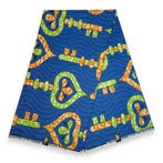 Afrikaanse stof - Blauw Limoengroen Keys - Super Wax 100% fi, Ophalen of Verzenden, Nieuw
