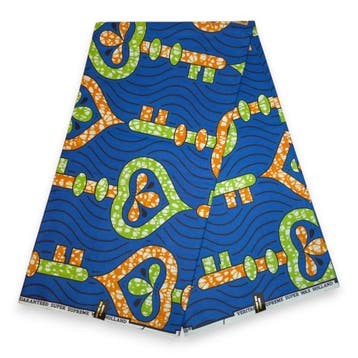 Afrikaanse stof - Blauw Limoengroen Keys - Super Wax 100% fi, Hobby en Vrije tijd, Ophalen of Verzenden, Nieuw