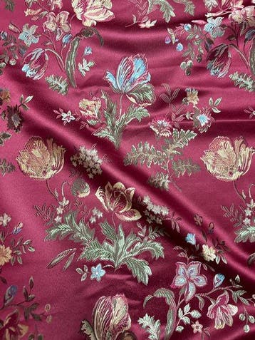 Elegante tessuto San Leucio rosso bordeaux floreale -, Antiek en Kunst
