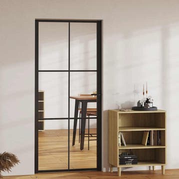 vidaXL Binnendeur 93x201,5 cm ESG-glas en aluminium zwart, Doe-het-zelf en Verbouw, Deuren en Horren, Verzenden, Nieuw