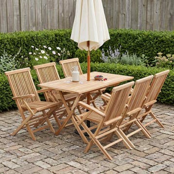 vidaXL Tuinmeubelset 7 st Naturel Massief Teakhout, Verzenden, Nieuw