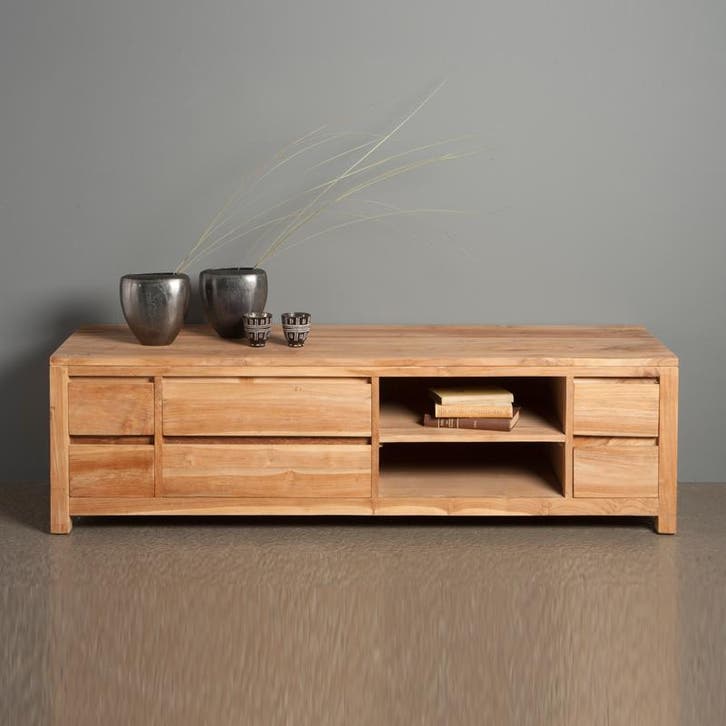 *WOONWINKEL* Tower Living Corona Hoog Tv-meubel Teak - 6 Lad, Huis en Inrichting, Kasten | Televisiemeubels, Nieuw, Verzenden