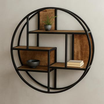 Wandrek Mangohout Bowi Rond 80 cm, Huis en Inrichting, Kasten | Wandmeubels, Verzenden, Nieuw, Overige houtsoorten