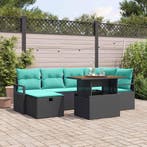 vidaXL Tuinbankenset met kussen met opslag 7 pcs Zwart poly, Verzenden, Nieuw, Rotan, 7 zitplaatsen