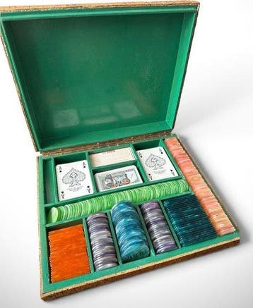 Pokerset - Set da Gioco Vintage in Radica con Fiches in