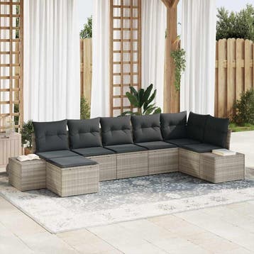 vidaXL Tuin Sofa Set 7 st Lichtgrijs poly rattan, Verzenden, Nieuw, 7 zitplaatsen