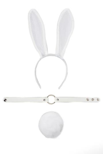 KIMU® Haarband Set Bunny Wit Gaas Konijn Oren Staart Choker, Ophalen of Verzenden, Nieuw, Carnaval, Accessoires