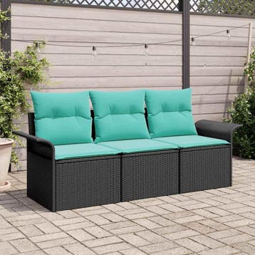 vidaXL Tuin Sofa Set met kussen met opslag 3 pcs Zwart Poly, Tuin en Terras, Verzenden, Nieuw, Rotan, 3 zitplaatsen