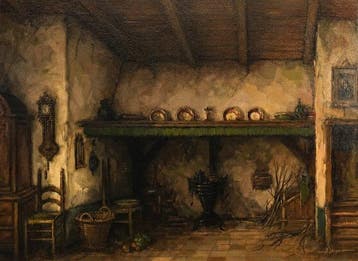 Harry Zeegers (1929) - Traditional Kitchen Interior - Oil on