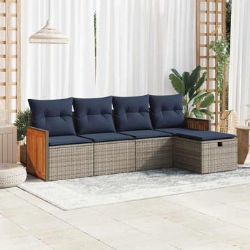 vidaXL 5-delige Loungeset met kussens poly rattan grijs, Verzenden, Nieuw, 5 zitplaatsen, Loungeset