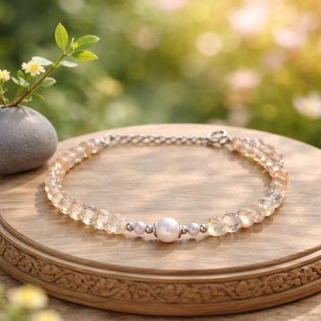 Parel - Zilver - Armband - Akoya parels, citrien, Verzamelen