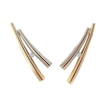 Gouden oorstekers met diamant 14 karaat, Sieraden, Tassen en Uiterlijk, Oorbellen, Verzenden, Zo goed als nieuw, Goud