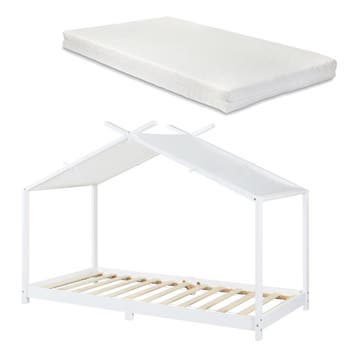 Kinderbed Brome huisbed met matras 90x200 cm wit [en.casa], Verzenden, Nieuw