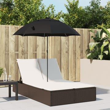vidaXL Ligbed 2-persoons met kussens en parasol poly rattan, Verzenden, Nieuw